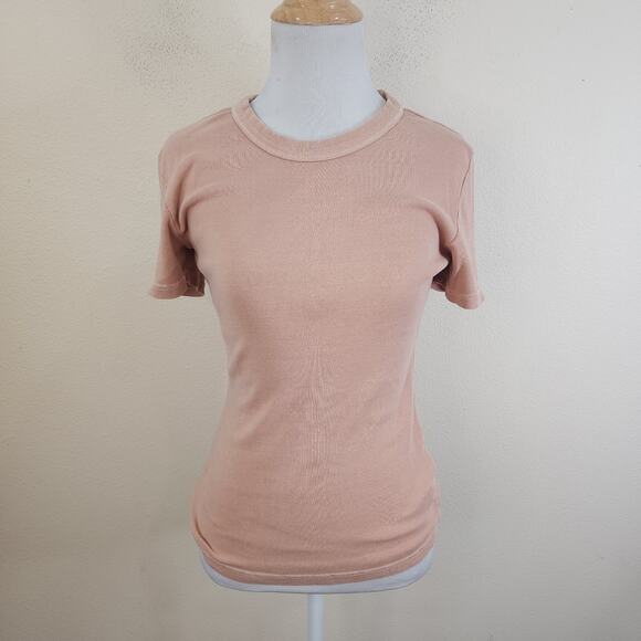 Fabletics Tinsley T Shirt Beige Short Sleeve 100% Cotton Size Small Beige - Picture 1 of 7